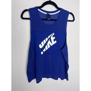 Nike Women's Athletic Tank Top Mesh Panel Size Large Blue White Pullover Shirt